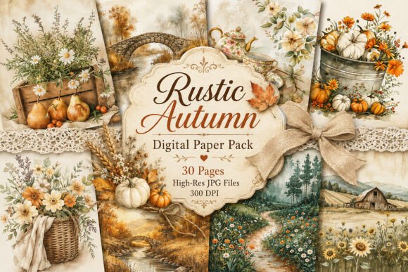 Download Rustic Farmhouse Autumn Digital Paper - Autumn Collection