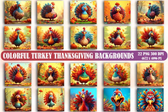 Download Colorful Turkey Thanksgiving Backgrounds - Premium Bundle